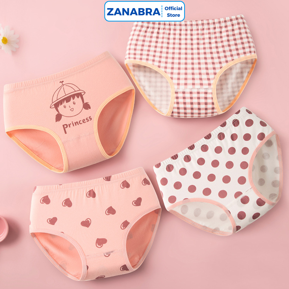 [ Xả Hàng ] Combo 4 Quần Lót Trẻ Em Cotton Thoáng Mát - Set 4 Quần Sịp Bé Gái Mềm Mịn Với Làn Da ZANABRA L7003