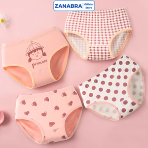 Combo 4 Quần Lót Trẻ Em Cotton Thoáng Mát - Set 4 Quần Sịp Bé Gái Mềm Mịn Với Làn Da ZANABRA L7003