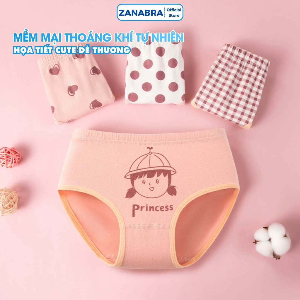 [ Xả Hàng ] Combo 4 Quần Lót Trẻ Em Cotton Thoáng Mát - Set 4 Quần Sịp Bé Gái Mềm Mịn Với Làn Da ZANABRA L7003