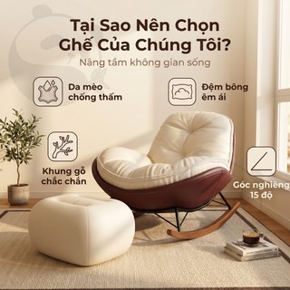 Ghế Thư Giãn Bập Bênh Hình Vỏ Trứng Chân Gỗ Khung Sắt Chắc Chắn Đệm Dày Êm Cho Phòng Khách