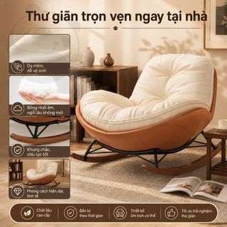 Ghế Thư Giãn Bập Bênh Hình Vỏ Trứng Chân Gỗ Khung Sắt Chắc Chắn Đệm Dày Êm Cho Phòng Khách