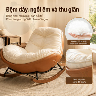 Ghế Thư Giãn Bập Bênh Hình Vỏ Trứng Chân Gỗ Khung Sắt Chắc Chắn Đệm Dày Êm Cho Phòng Khách