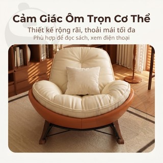 Ghế Thư Giãn Bập Bênh Hình Vỏ Trứng Chân Gỗ Khung Sắt Chắc Chắn Đệm Dày Êm Cho Phòng Khách