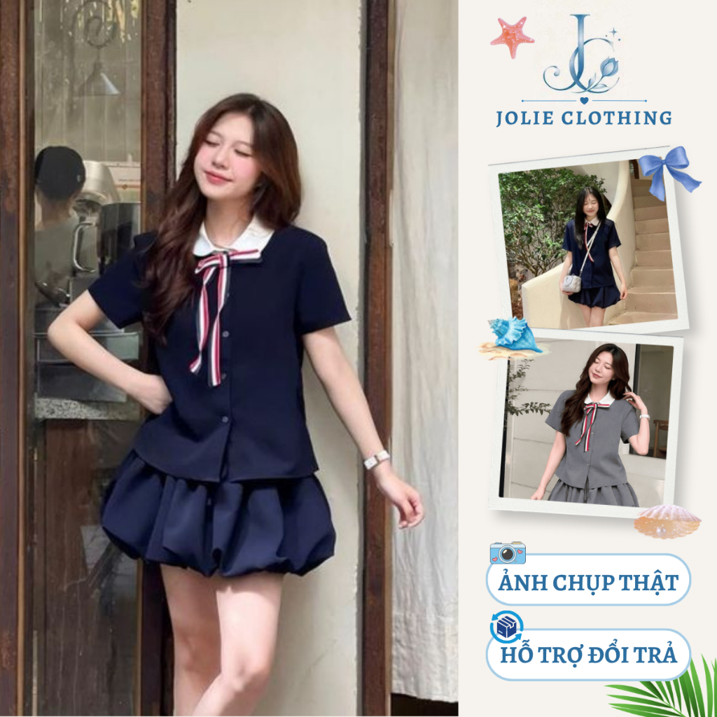 (Có Sẵn) Set Áo Sơ Mi Cổ Sen Trắng Phối Chân Váy Dáng Bí Kèm Nơ Tiểu Thư Tôn Dáng Có Quần Bảo Hộ