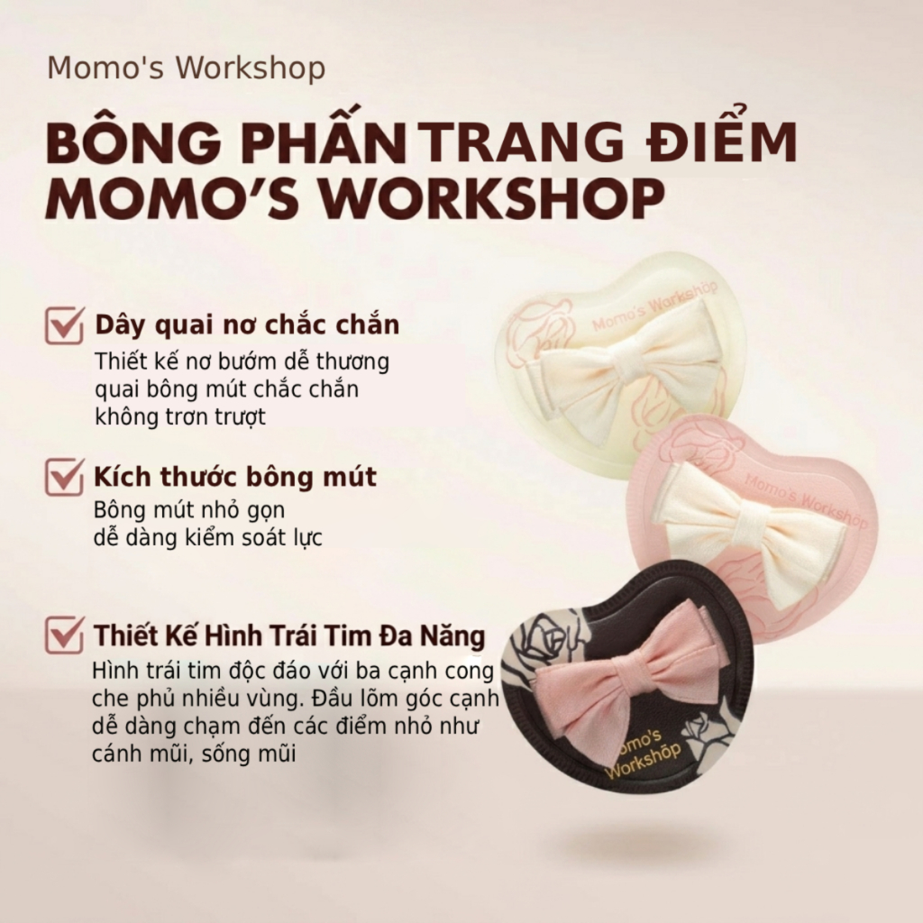 Bông Mút Trang Điểm Má Hồng Cao Cấp Momo's Workshop Rosy Reverie Cupid Mallow Puff Rosy -Dry Use 1pcs