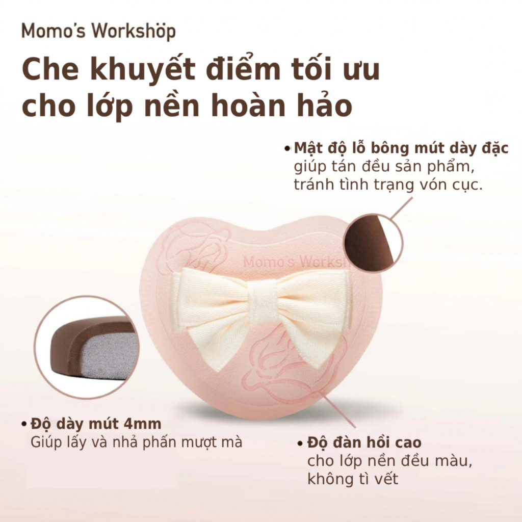 Bông Mút Trang Điểm Má Hồng Cao Cấp Momo's Workshop Rosy Reverie Cupid Mallow Puff Rosy -Dry Use 1pcs