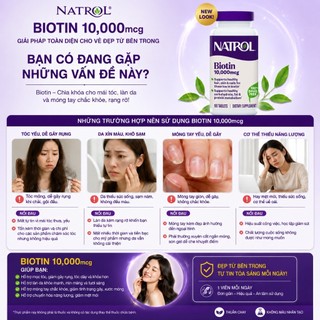 [CHÍNH HÃNG] Viên bổ sung Biotin dưỡng tóc khỏe mạnh, hạn chế khô xơ rụng tóc, kích mọc tóc Natrol Biotin 10.000mcg