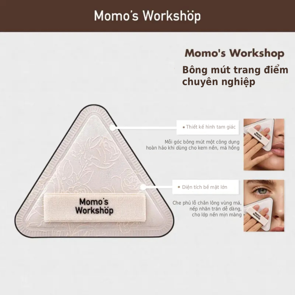 Bông Mút Trang Điểm Nền Thiết Kế Tam Giác Momo's Workshop Rosy Reverie Paopaomi Dewy Puff Choco Wedge -2pcs