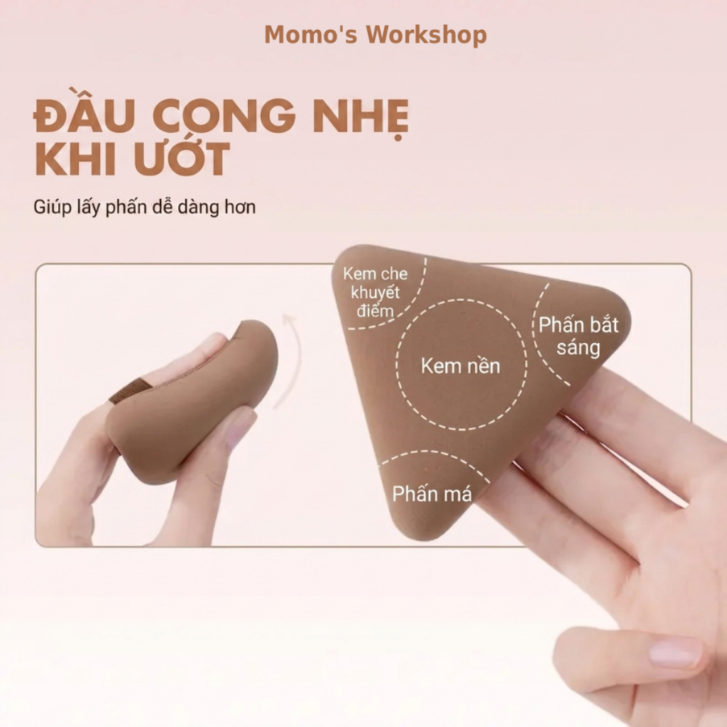 Bông Mút Trang Điểm Nền Thiết Kế Tam Giác Momo's Workshop Rosy Reverie Paopaomi Dewy Puff Choco Wedge -2pcs