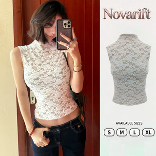 Nova-Áo ba lỗ ren kiểu phong cách lady sang chảnh không tay dáng ôm cổ đứng