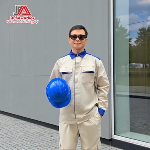 QUẦN - ÁO BẢO HỘ LAO ĐỘNG TAY DÀI KAKI MÀU KEM PHỐI XANH - BỘ ĐỒ BẢO HỘ CHO KỸ SƯ GIÁM SÁT CÔNG TRÌNH, KỸ THUẬT VIÊN