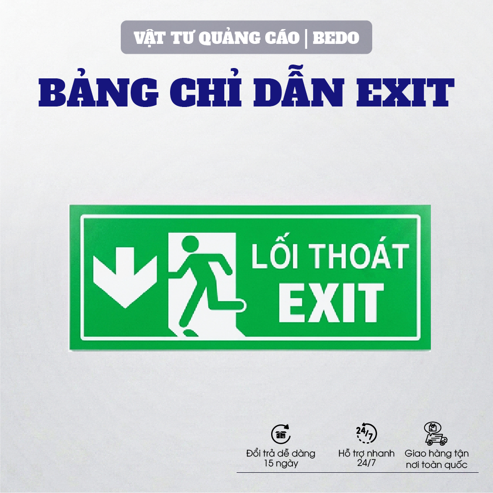 Decal Lối Thoát Hiểm EXIT BEDO Màu Xanh Sticker Chỉ Dẫn An Toàn Dán Tường Chống Nước Dễ Nhìn
