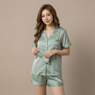 Bộ Đồ Ngủ Nữ Pijama Lụa Cước Ánh Kim Tay Ngắn Quần Short Viền Trắng Sang Chảnh Mặc Nhà Cao Cấp [ N20 CỘC]
