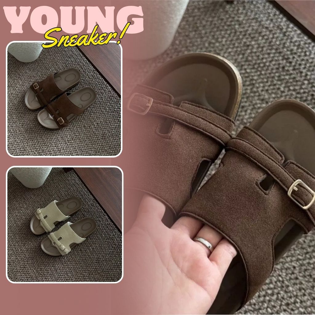 Dép Lê Nữ, Dép Lê Da Lộn Nữ Đế Trấu Quai Vắt N54 || Young Sneaker