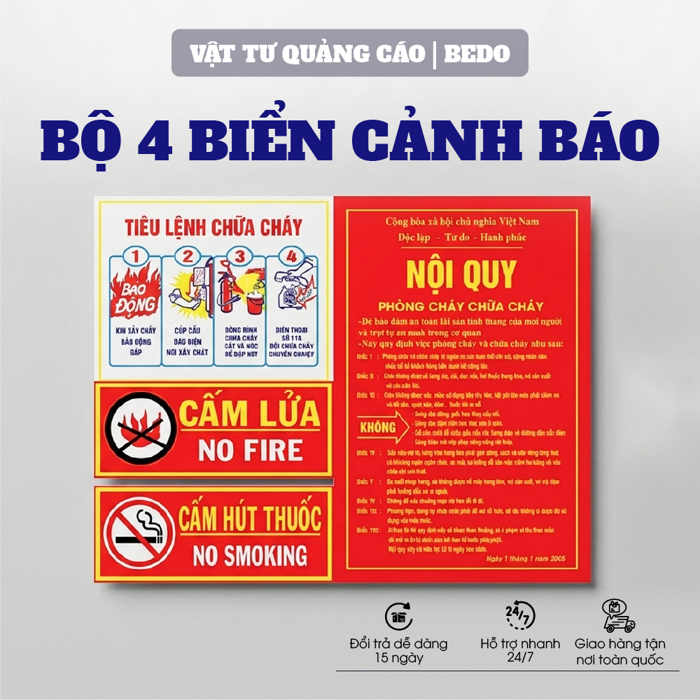 Biển Nội Quy PCCC BEDO Chất Liệu Cao Cấp Biển Tiêu Lệnh Cấm Hút Thuốc Cấm Lửa In Sắc Nét Bền Đẹp