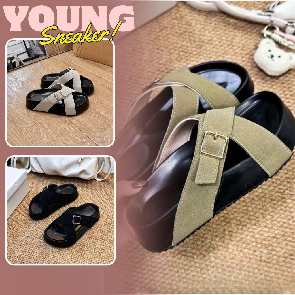 Dép Lê Nữ, Dép Lê Nữ Đế Cao Quai Chéo Hot Trend N53 || Young Sneaker