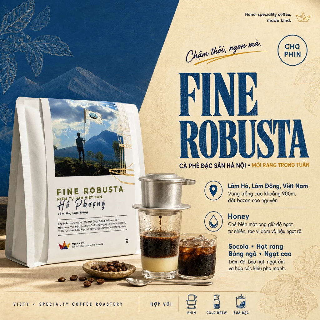 Cà phê pha phin Fine Robusta Visty Lâm Đồng, Lâm Hà