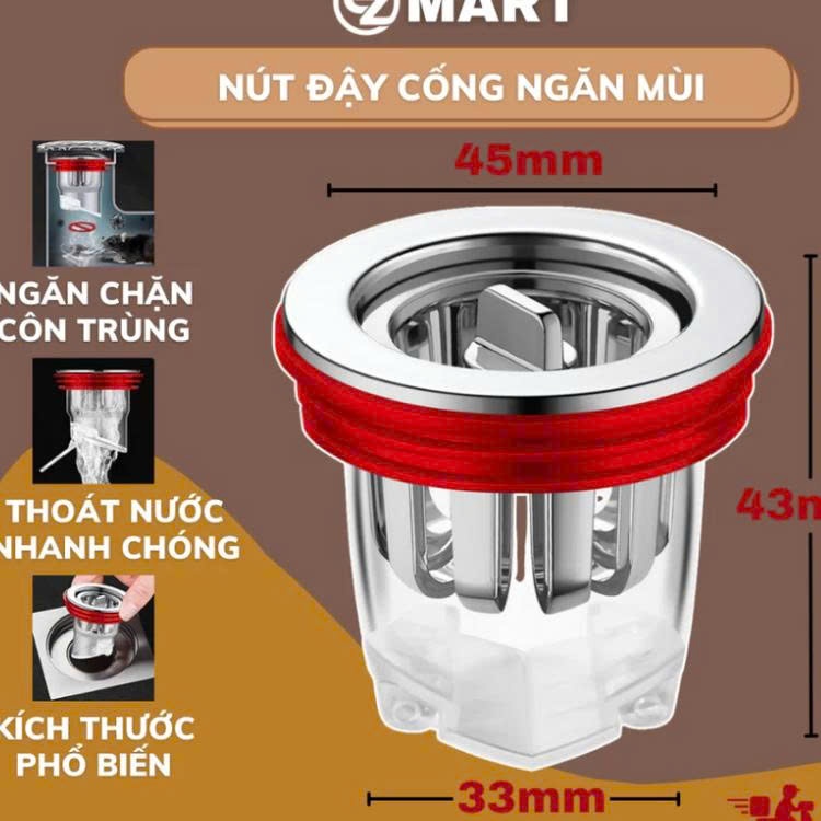 Nắp Đậy Cống Thoát Nước Sàn Nhà Tắm - Ngăn Mùi Hôi, Chống Côn Trùng Bằng Đồng-Kèm vòng đệm 6cm