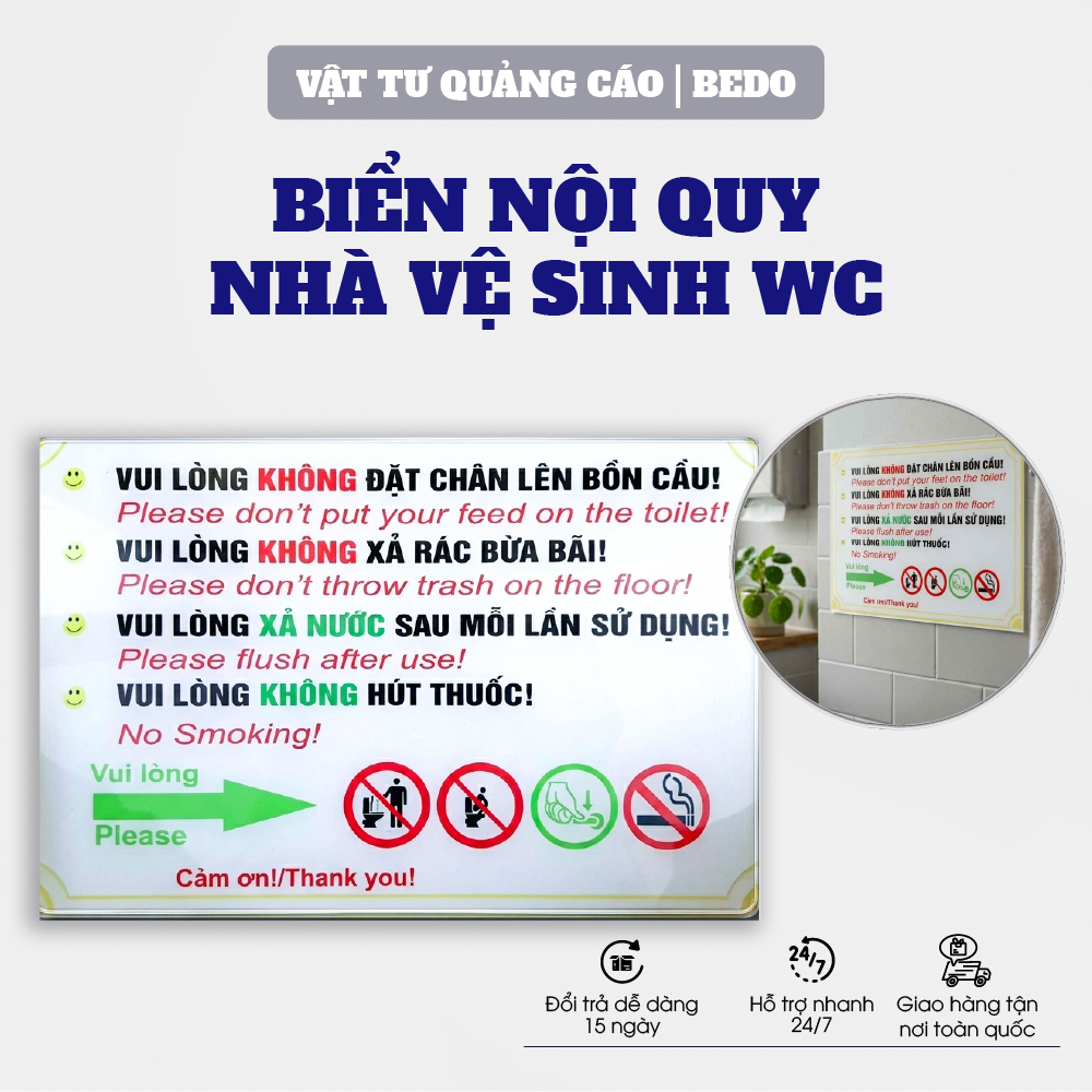 Bảng Nội Quy Nhà Vệ Sinh BEDO Dán Tường Chống Thấm Nhắc Nhở Giữ Vệ Sinh Văn Minh Lịch Sự