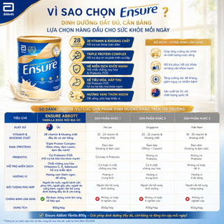 Sữa bột ensure  abbott vanilla 850g nội địa Úc hương vani giàu dinh dưỡng hộp 850g