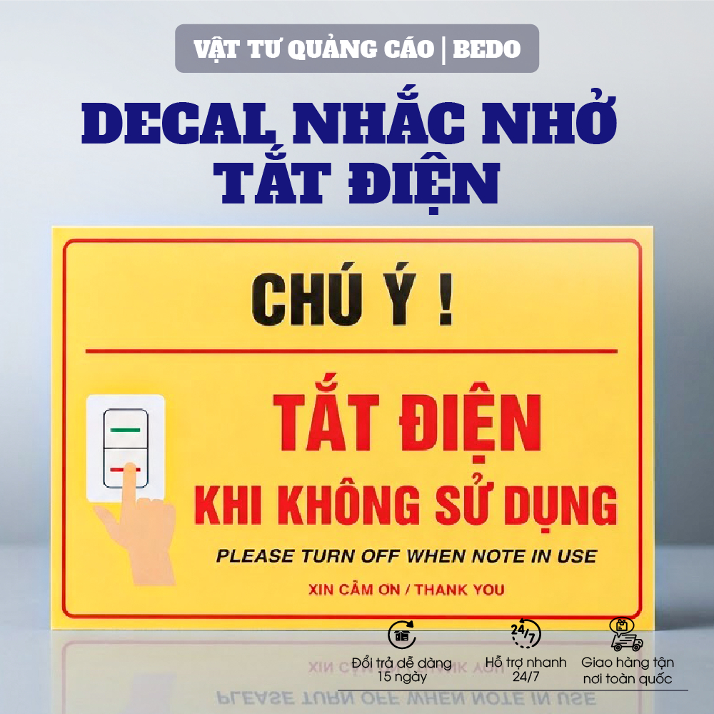 Decal Nhắc Nhở Tắt Điện BEDO Decal Dán 20x30cm Sticker Tiết Kiệm Điện Dễ Dán Chống Nước