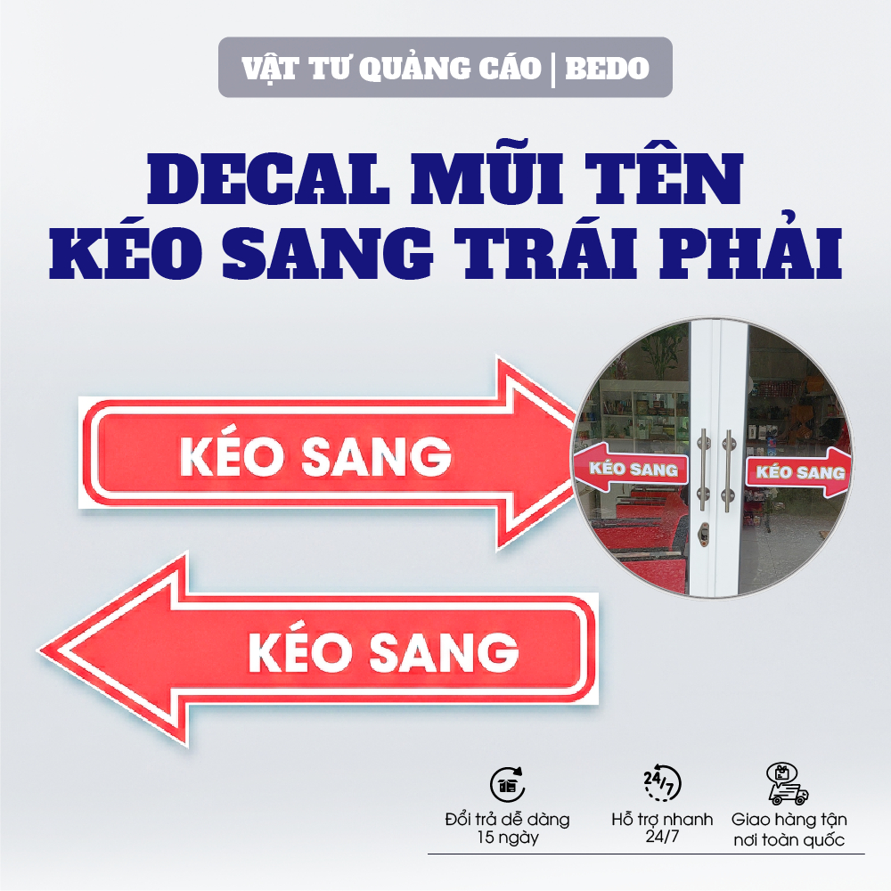 Decal Dán Cửa Kính Mũi Tên BEDO Sticker Cửa Kéo Cửa Ngang Cắt Sẵn Chống Nước Bám Dính Tốt