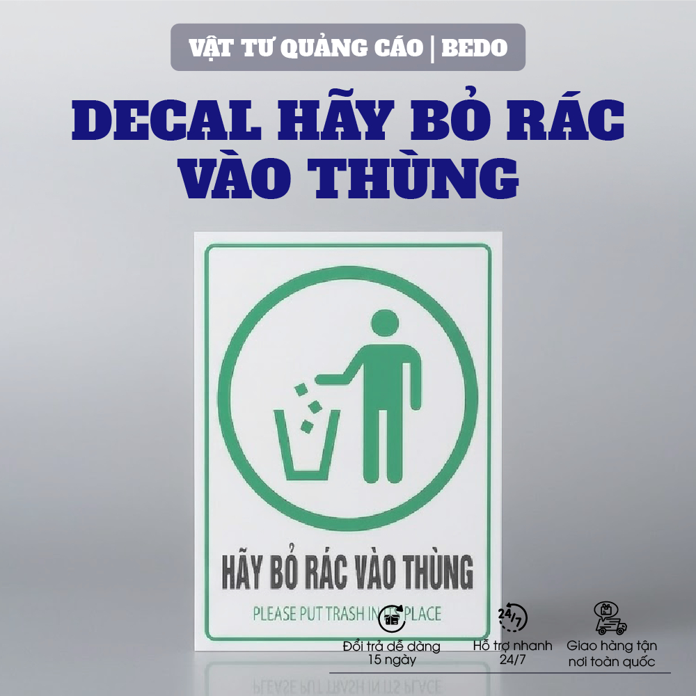 Decal Nhắc Nhở BEDO 15x20cm Dán Tường Cấm Hút Thuốc Tắt Điện Bỏ Rác Chống Nước Dễ Dán
