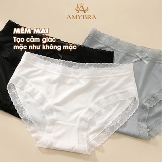 Combo 3 Quần Lót Su Ren Thoáng Mát - Set 3 Quần Lót Nữ Mềm Mại Đính Nơ Điệu Đà AMYBRA L519