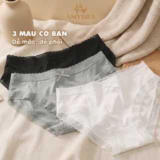 Combo 3 Quần Lót Su Ren Thoáng Mát - Set 3 Quần Lót Nữ Mềm Mại Đính Nơ Điệu Đà AMYBRA L519