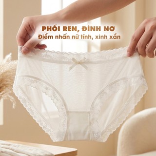 Quần Lót Su Ren Thoáng Mát, Quần Lót Nữ Mềm Mại Đính Nơ Gợi Cảm AMYBRA L519