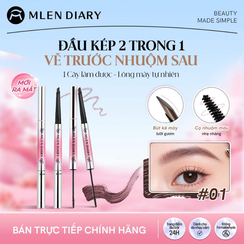 MLEN DIARY Chì Kẻ Mày Hai Đầu Kèm Mascara Lông Mày Bút Kẻ Chân Mày 2in1 Kèm Chuốt Mày Đầu Chì Mảnh Dễ Sử Dụng