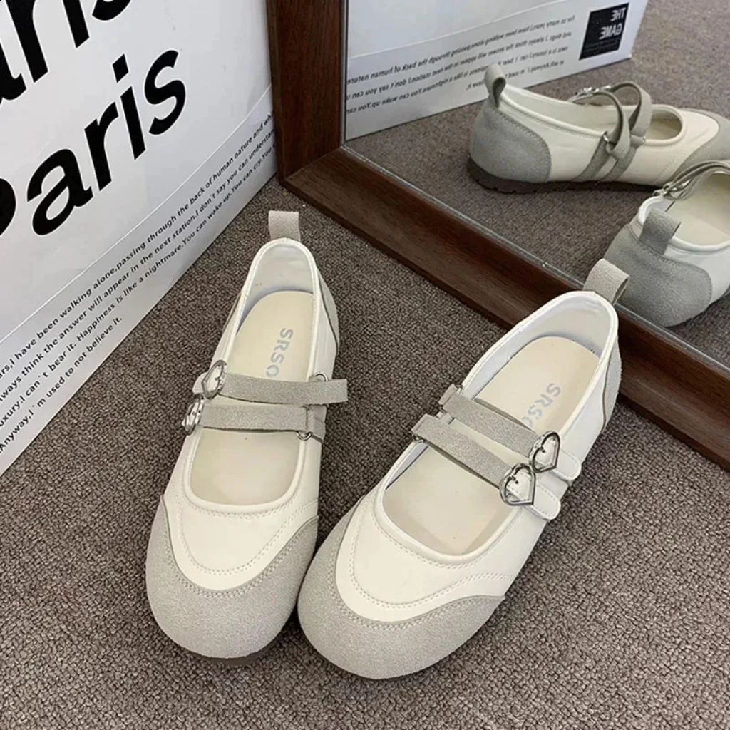 Giày Mary Jane Nữ, Giày Búp Bê Mary Jane Da Lộn Hai Khóa Tròn Hàn Quốc N49 || Young Sneaker