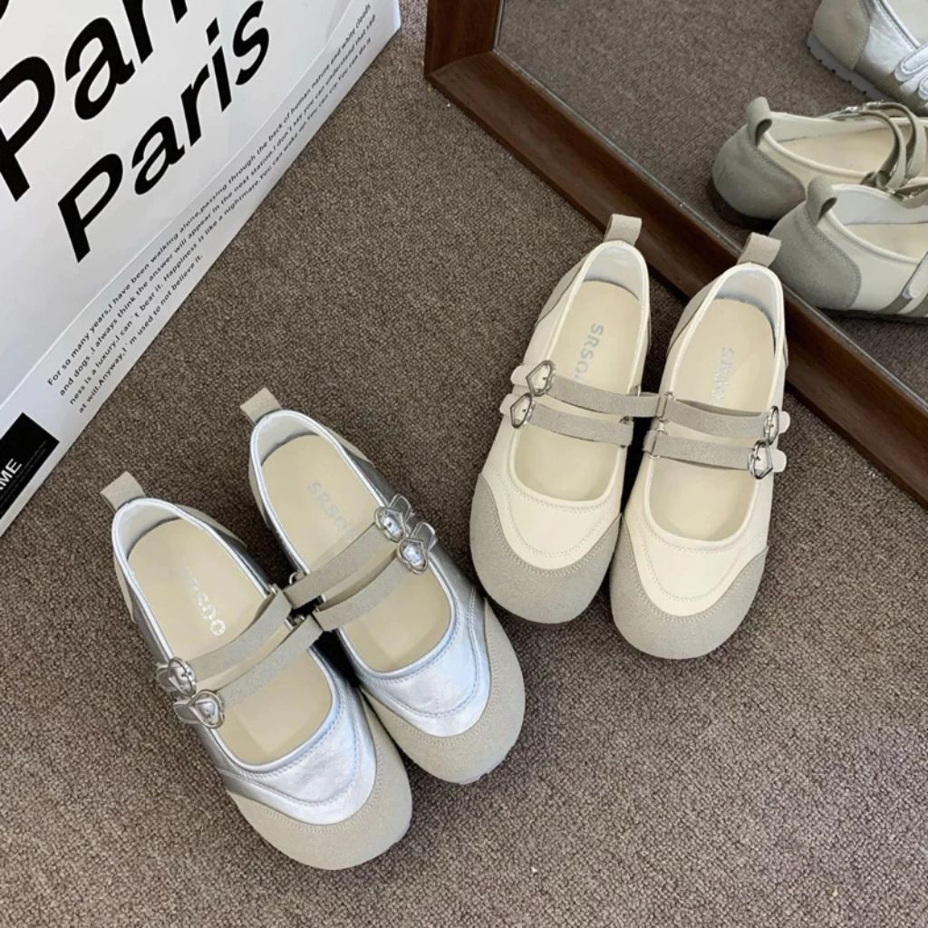 Giày Mary Jane Nữ, Giày Búp Bê Mary Jane Da Lộn Hai Khóa Tròn Hàn Quốc N49 || Young Sneaker