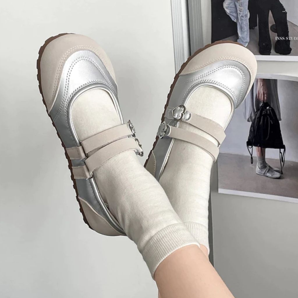 Giày Mary Jane Nữ, Giày Búp Bê Mary Jane Da Lộn Hai Khóa Tròn Hàn Quốc N49 || Young Sneaker