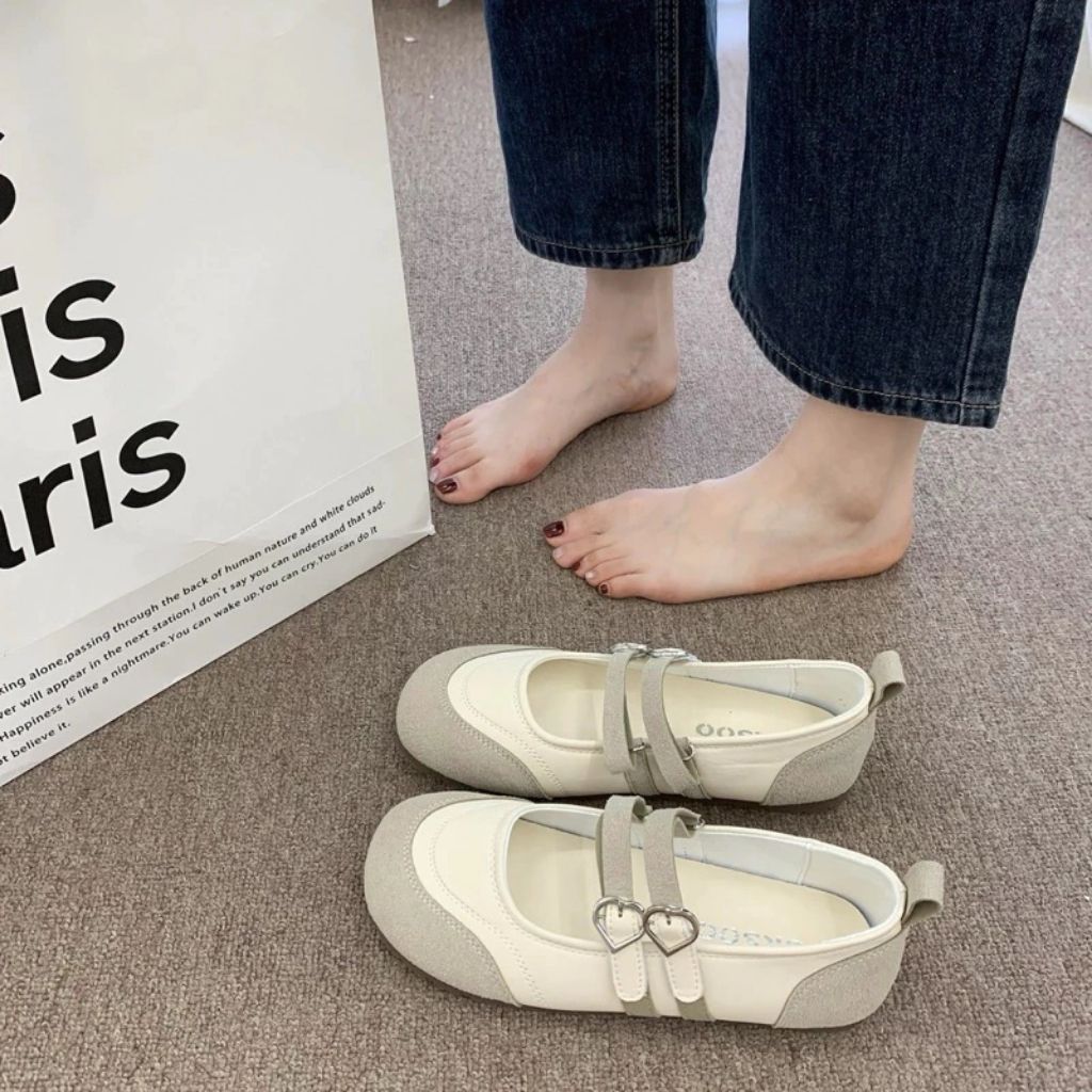 Giày Mary Jane Nữ, Giày Búp Bê Mary Jane Da Lộn Hai Khóa Tròn Hàn Quốc N49 || Young Sneaker