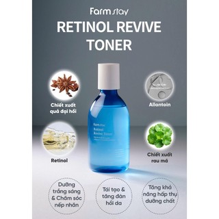 Nước Cân Bằng FarmStay Retinol Revive Toner – Dưỡng Sáng Mờ Nếp Nhăn Cấp Ẩm 200ml