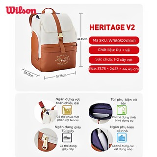 Wilson Heritage V2 Tennis Backpack Balo Đựng Vợt Thể Thao WR8052201001