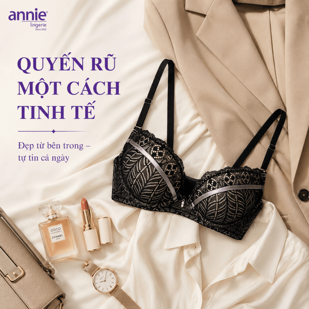 Áo ngực nữ annie mút dày 2.5cm ren không gọng,nâng ngực,bản to tạo dáng ngực thấm hút Bra 8139-48496