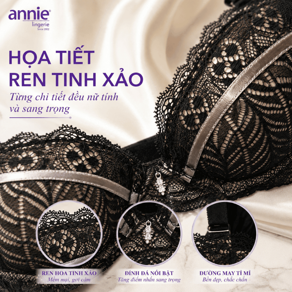 Áo ngực nữ annie mút dày 2.5cm ren không gọng,nâng ngực,bản to tạo dáng ngực thấm hút Bra 8139-48496