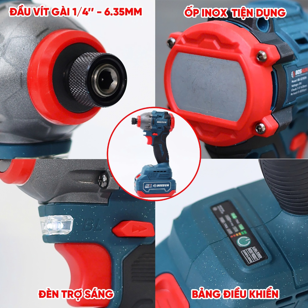 [CHÍNH HÃNG] Máy Chuyên Vít Bossun BS-CV180NM Không chổi than, Lực siết 180N, 3 Cấp tốc độ, Hàng chính hãng