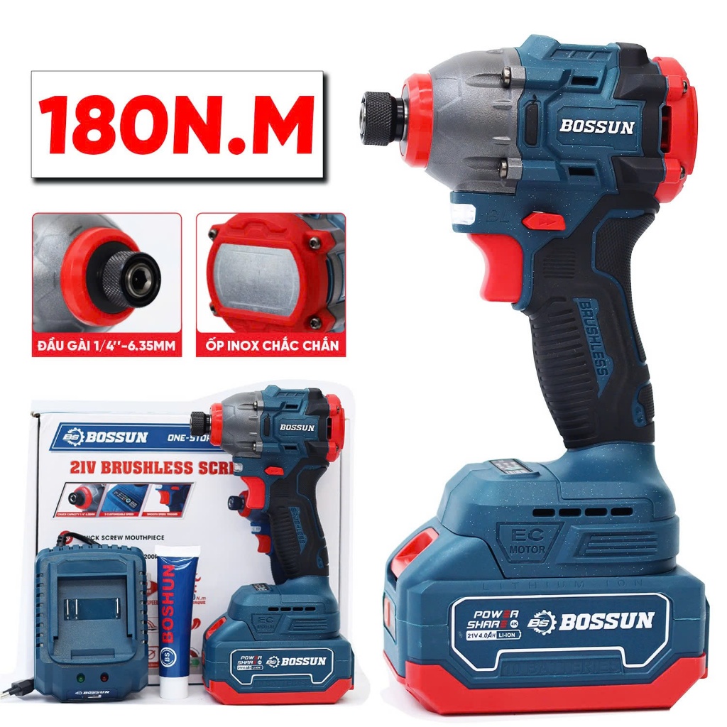 [CHÍNH HÃNG] Máy Chuyên Vít Bossun BS-CV180NM Không chổi than, Lực siết 180N, 3 Cấp tốc độ, Hàng chính hãng