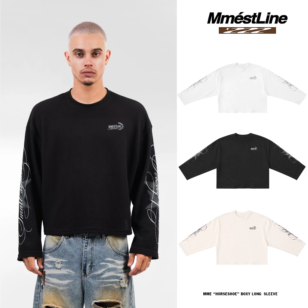 Áo Longsleeve MMESTLINE "HORSESHOE" Áo thun tay dài Form Boxy Vải Waffle Cotton