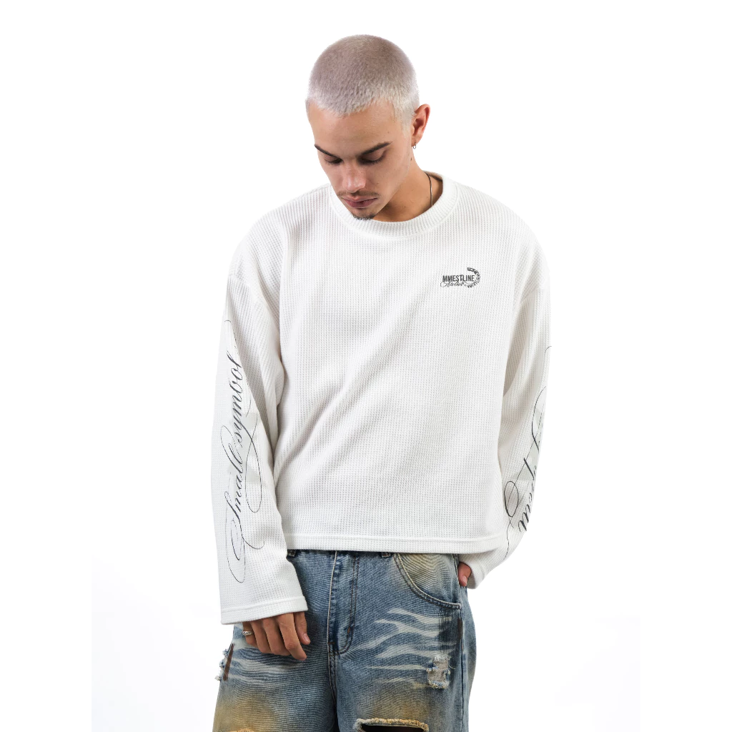 Áo Longsleeve MMESTLINE "HORSESHOE" Áo thun tay dài Form Boxy Vải Waffle Cotton image 4