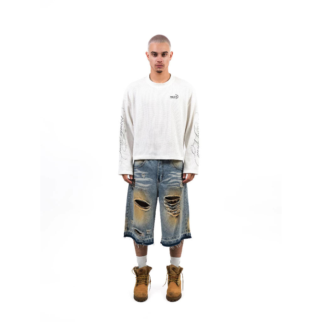 Áo Longsleeve MMESTLINE "HORSESHOE" Áo thun tay dài Form Boxy Vải Waffle Cotton image 3
