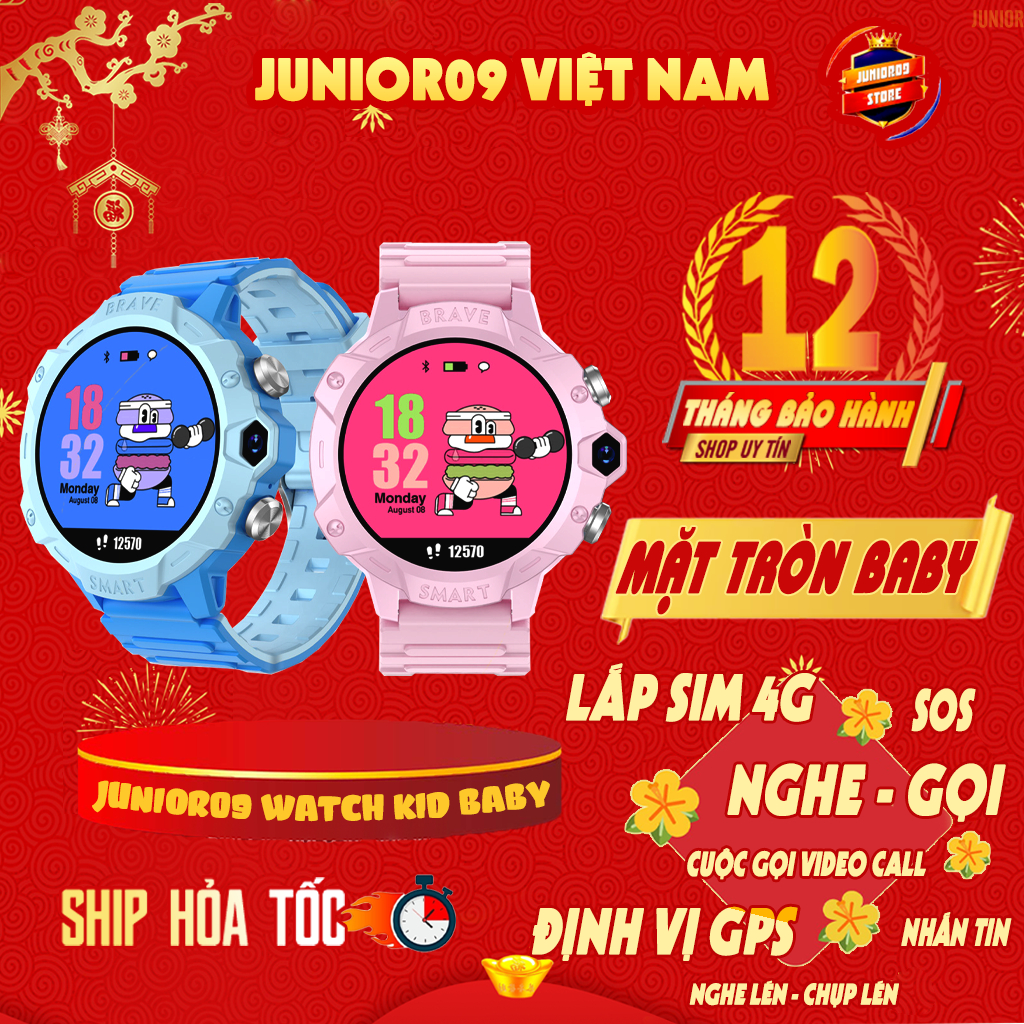 Đồng hồ thông minh Trẻ em JUNIOR09 WATCH KID BABY | Lắp SIM 4G | Nghe gọi | Định vị GPS | Videocall | Chống nước | SOS