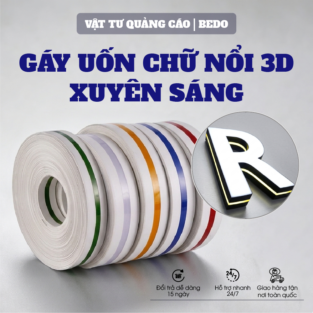 Chân Nhựa Uốn Chữ Nổi 3D BEDO Nhựa 5cm Dày 1mm Cuộn 50m 100m Làm Bảng Hiệu Quảng Cáo LED