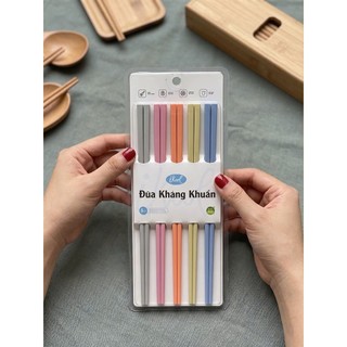 Bộ 5 đôi đũa kháng khuẩn cao cấp iKool Tân Lập Thành, vỉ 5 đôi đũa gia đình chống mốc an toàn