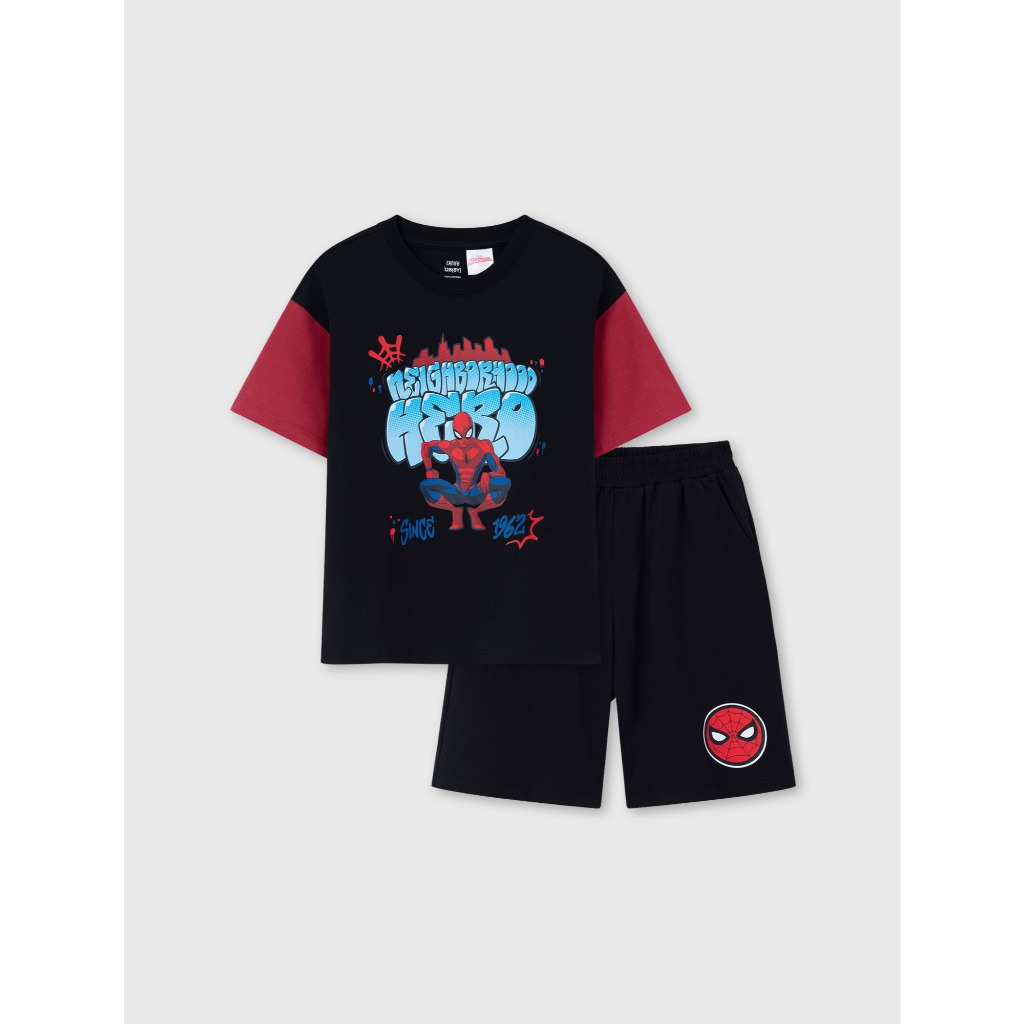 Bộ quần áo bé trai CANIFA bộ cộc tay chất cotton USA in hình Spiderman 2ST26S001
