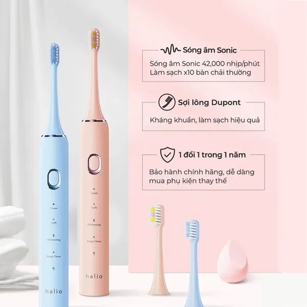 Combo 02 Bàn Chải Điện Làm Sạch Sâu Halio Sonic SmartClean Electronic Toothbrush