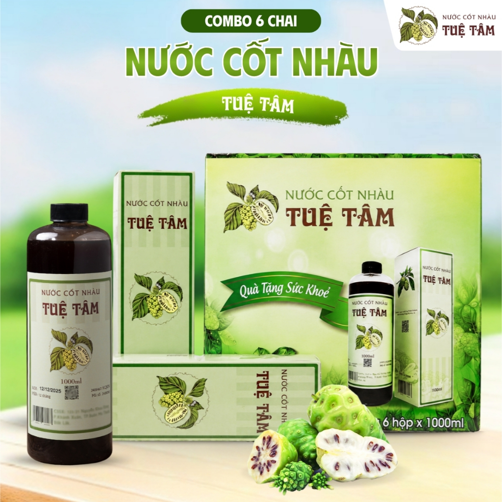 Combo 6 chai Nước Cốt Nhàu Tuệ Tâm hỗ trợ sức khỏe - Chai 1000ml